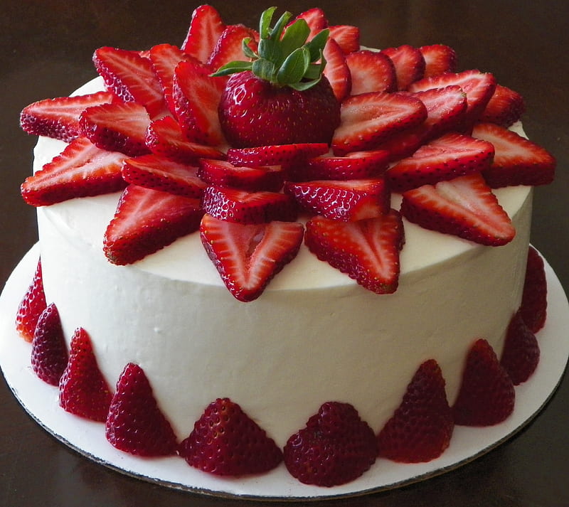 Strawberry Cake, dessert, sweet, HD wallpaper
