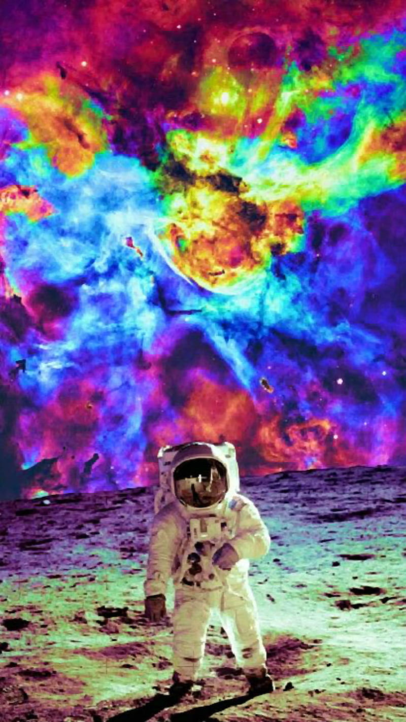 Trippy Space, colorful, colors, dye, hippy, moon, science, tye, ufo, HD phone wallpaper