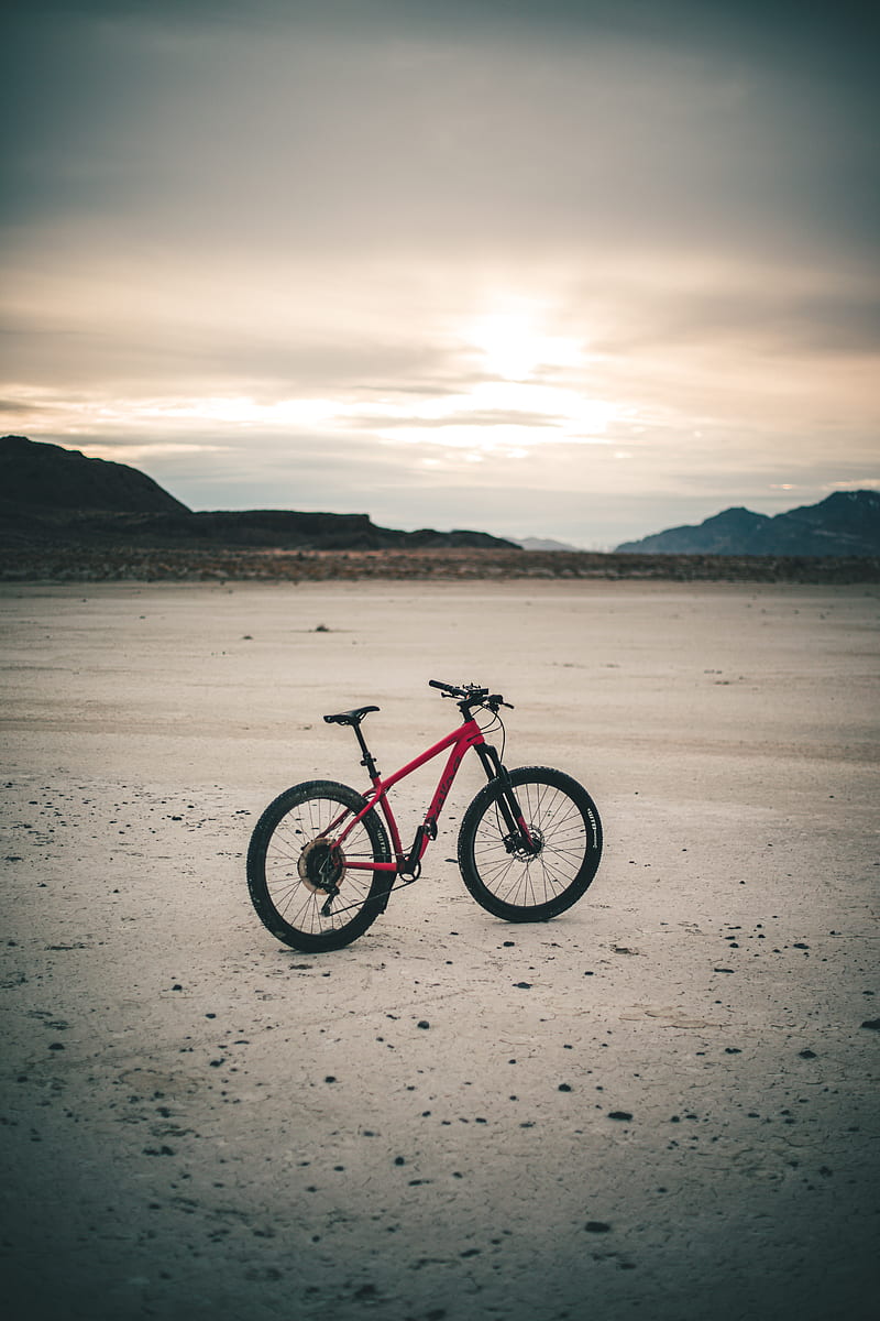bicycle, bike, mtb, red, beach, HD phone wallpaper