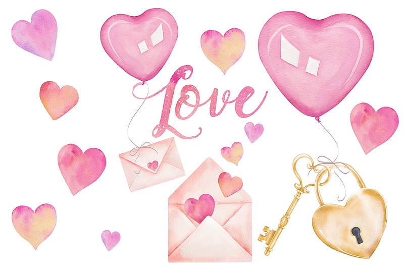 Happy Valentine's Day!, pink, card, heart, balloon, valentine, white, HD wallpaper