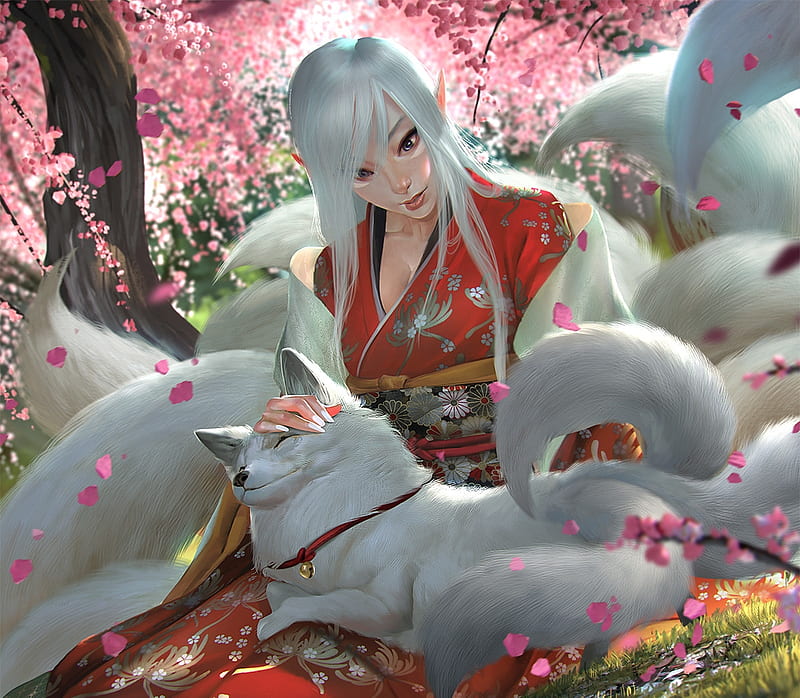 ninetailed kitsune fox anime Generative AI Stock Illustration  Adobe  Stock