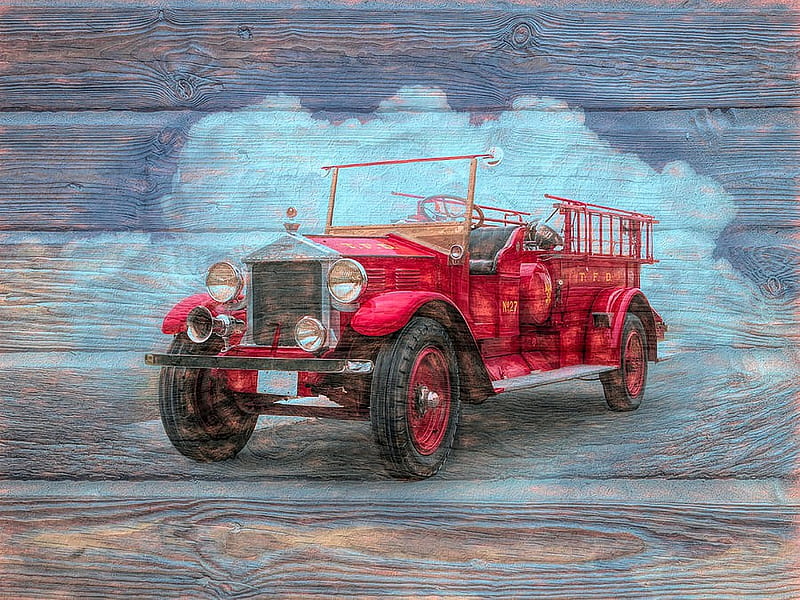 Firetruck, painting, old, artwork, car, HD wallpaper