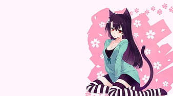 Happy Kawaii Anime Neko Girl Pink Stock Illustration 1536454025