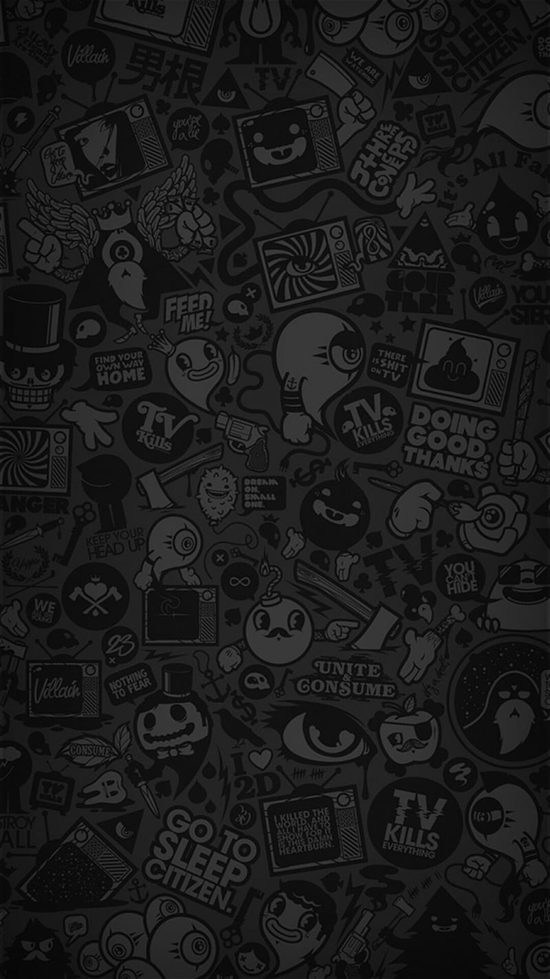 Black, art, cartoon, dark, HD phone wallpaper