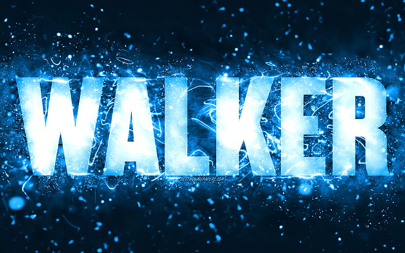 Happy Birtay Walker, blue neon lights, Walker name, creative, Walker Happy Birtay, Walker Birtay, popular american male names, with Walker name, Walker, HD wallpaper