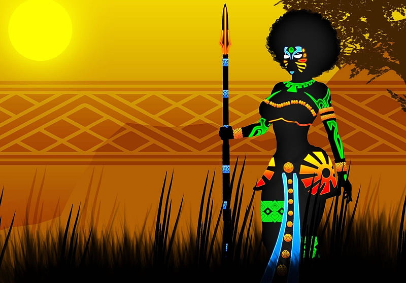 Neon African Female Warrior Art, African Women Art, HD wallpaper