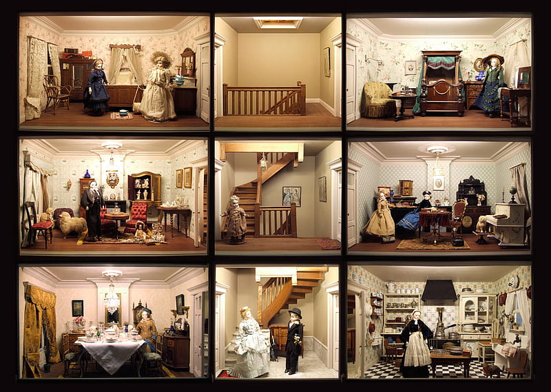 Doll House, Belgium, dolls, bridegroom, rooms, bride, stairs, kitchen, HD wallpaper