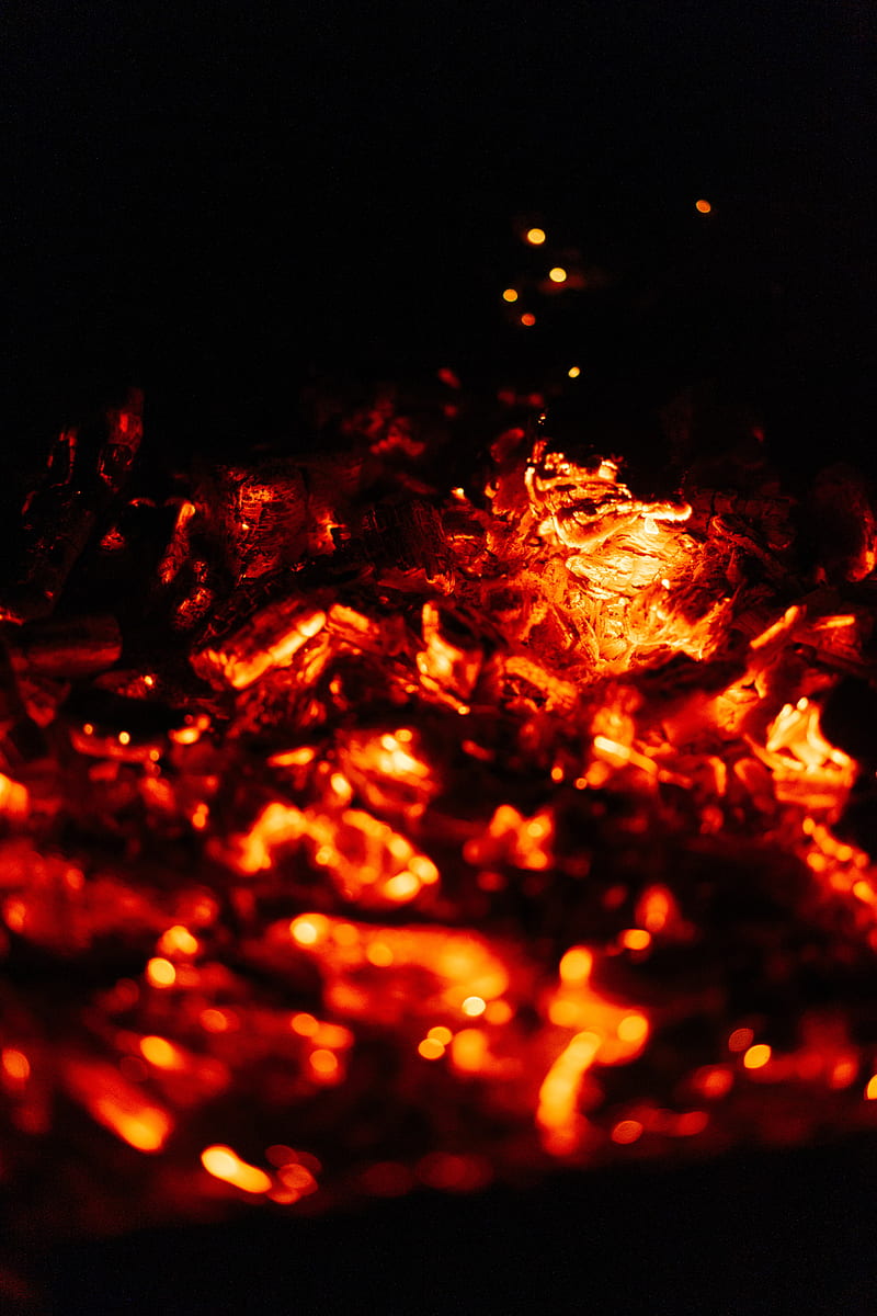 bonfire, coals, dark, HD phone wallpaper