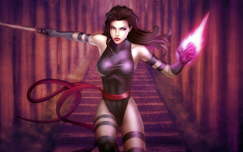 Psylocke, marvel, fantasy, girl, comics, woman, pink, HD wallpaper