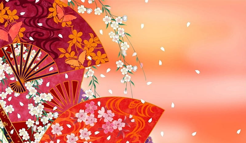 Japan Hand Fan, Abstract, Hand Fan, Red, japan, HD wallpaper