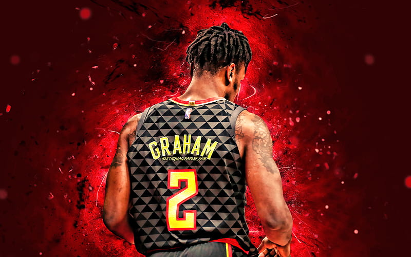 Treveon Graham, 2020 back view, Atlanta Hawks, NBA, basketball, red neon lights, Treveon Graham Atlanta Hawks, Treveon Graham, HD wallpaper
