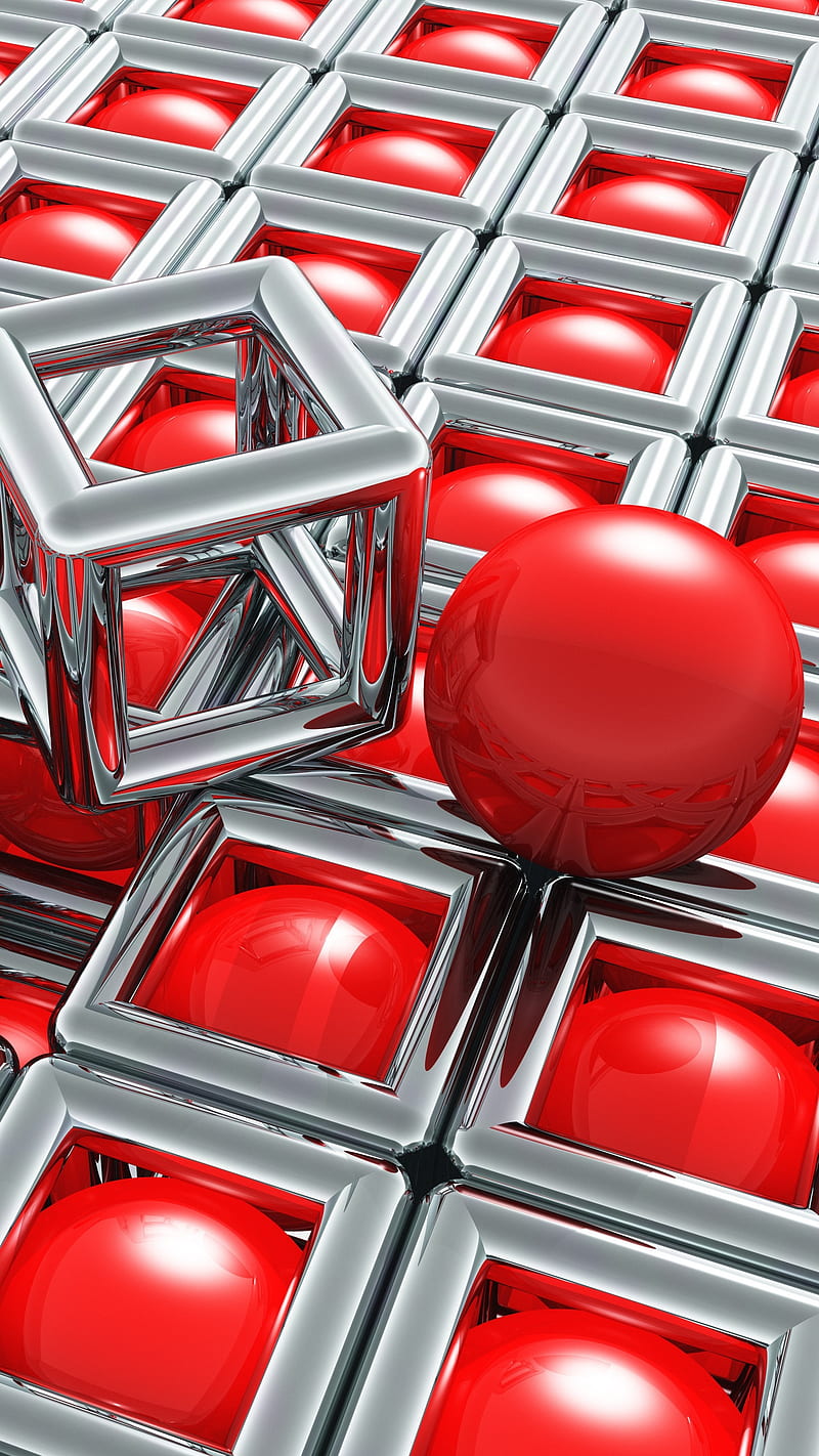 Red Balls , spheres, shapes, cubes, HD phone wallpaper