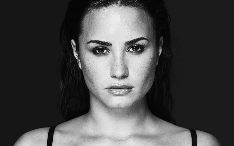 Demi Lovato, 2018, monochrome, portrait, american singer, beauty, superstars, HD wallpaper