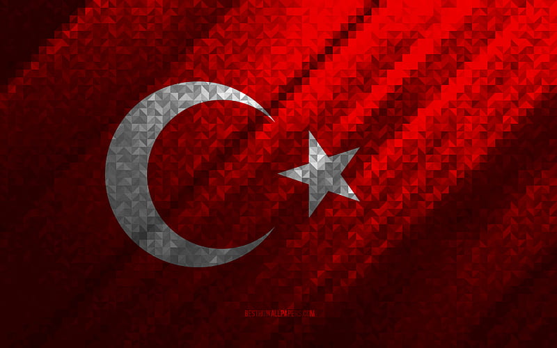 Flag of Turkey, multicolored abstraction, Turkey mosaic flag, Turkey, mosaic art, Turkey flag, HD wallpaper