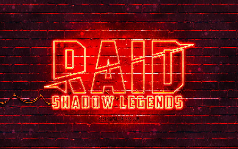 Raid Shadow Legends red logo red brickwall, Raid Shadow Legends logo, 2020 games, Raid Shadow Legends neon logo, Raid Shadow Legends, HD wallpaper