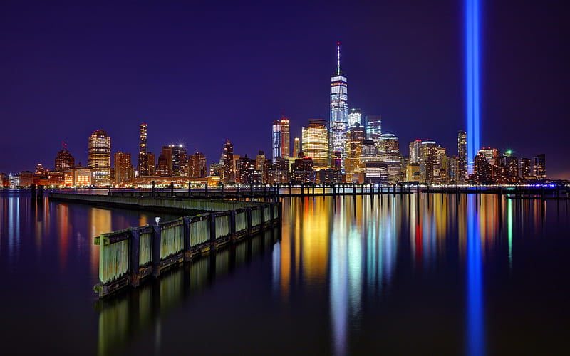 Tribute in Light, 1 World Trade Center, dom Tower, New York, light installation, Hudson River, USA, HD wallpaper