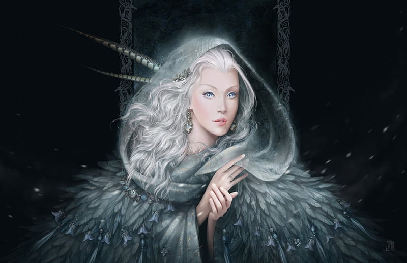 Elven Lady, feather cape, fantasy, lady, elf, HD wallpaper