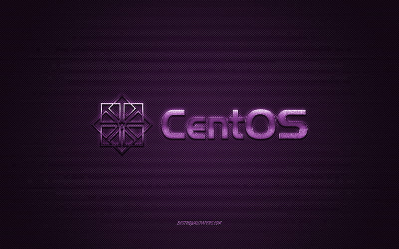 CentOS logo, purple shiny logo, CentOS metal emblem, for CentOS devices, purple carbon fiber texture, CentOS, brands, creative art, HD wallpaper
