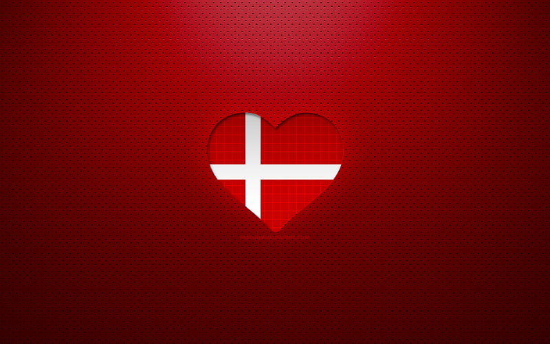 I Love Denmark Europe, red dotted background, Danish flag heart, Denmark, favorite countries, Love Denmark, Danish flag, HD wallpaper