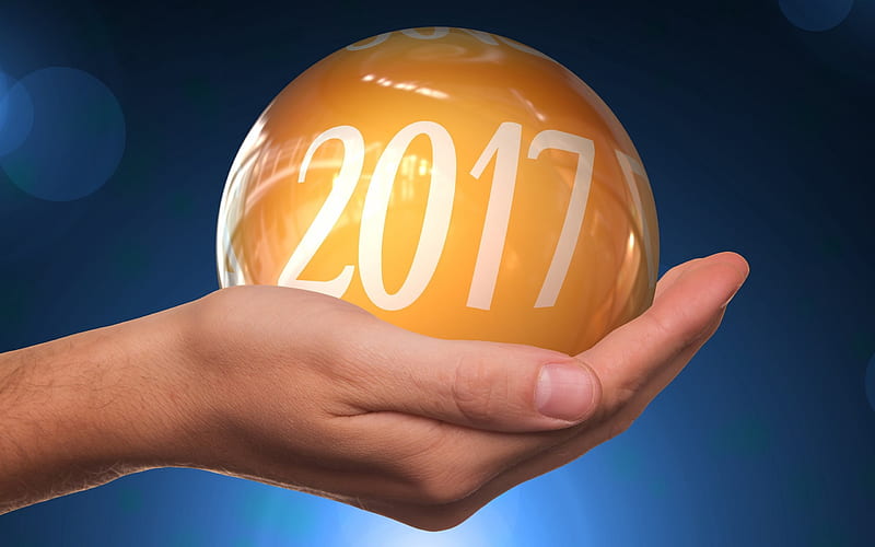 New 2017 Year, hand, ball, 2017, HD wallpaper