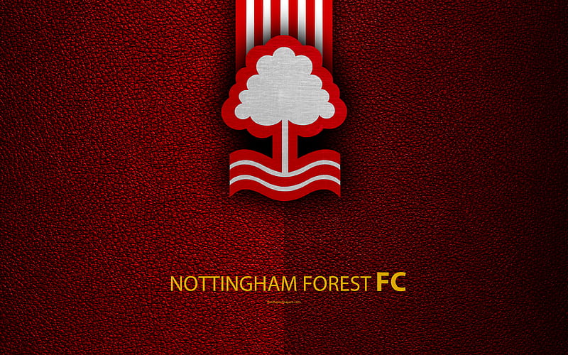 Nottingham Forest FC English Football Club, logo, Football League Championship, leather texture, Nottingham, UK, EFL, football, Second English Division, HD wallpaper