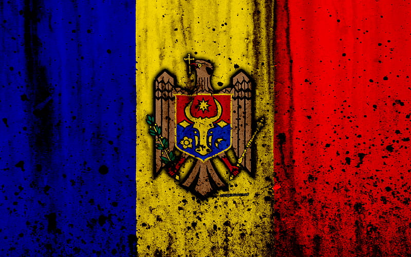 Moldovan flag grunge, flag of Moldova, Europe, national symbols, Moldova, coat of arms of Moldova, Moldovan coat of arms, HD wallpaper