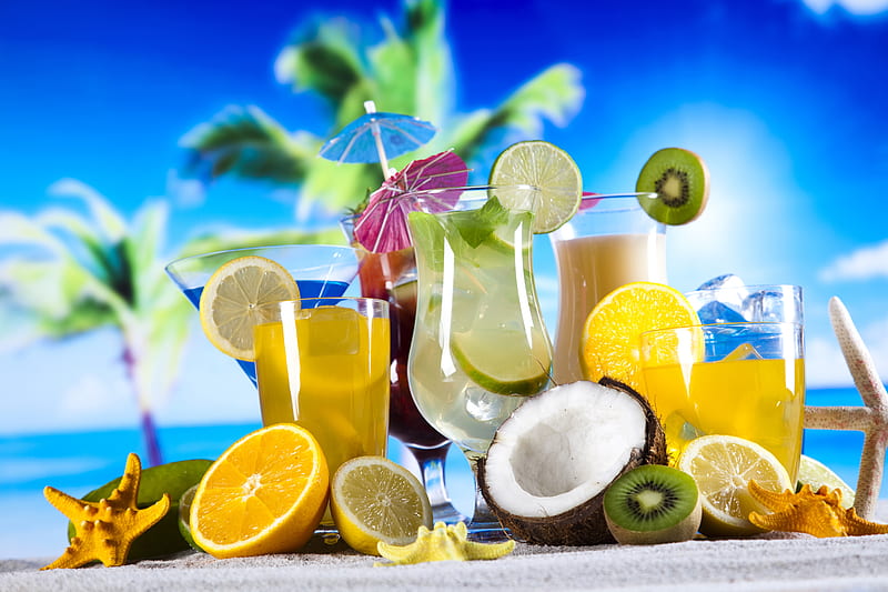 Summer Cocktails Beach Fruits Palm Trees Coconut Hd Wallpaper Peakpx