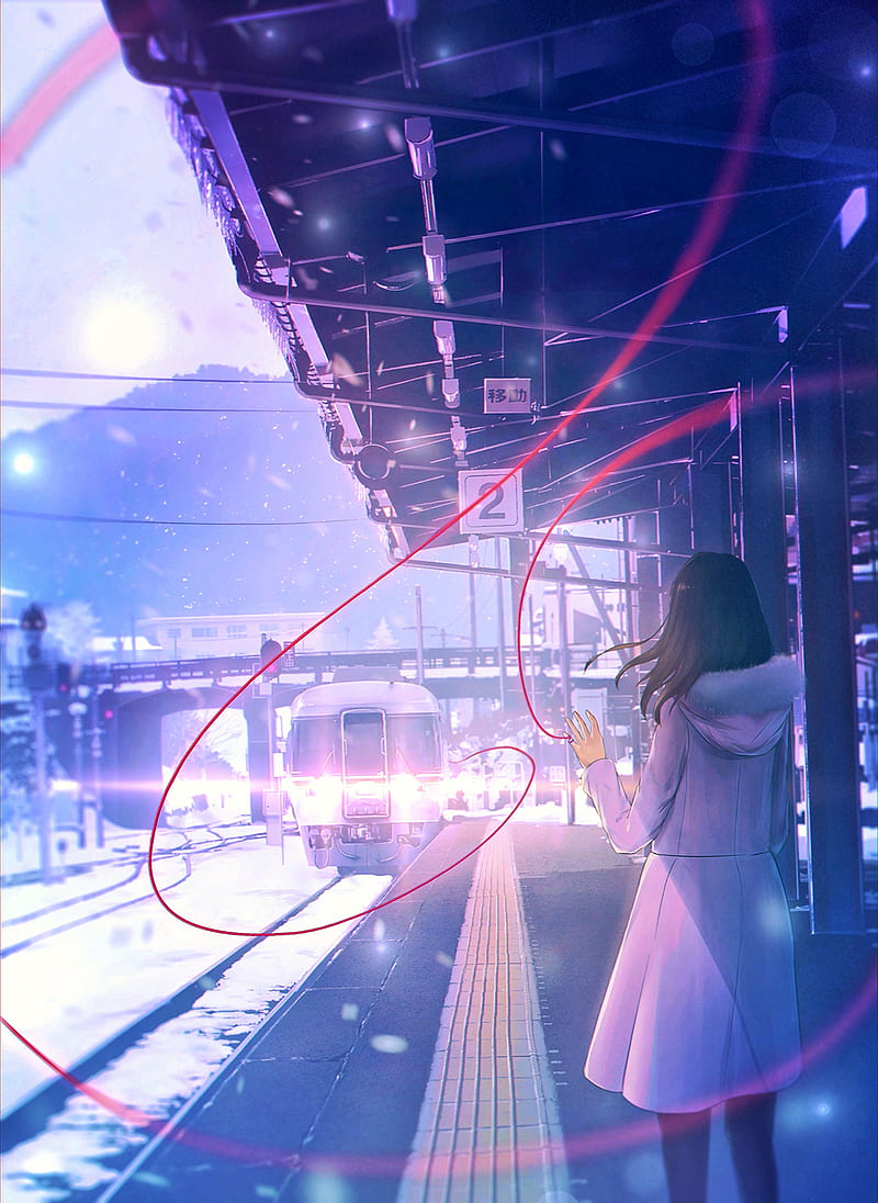 snow, railway, anime girls, train, train station, anime, HD phone wallpaper