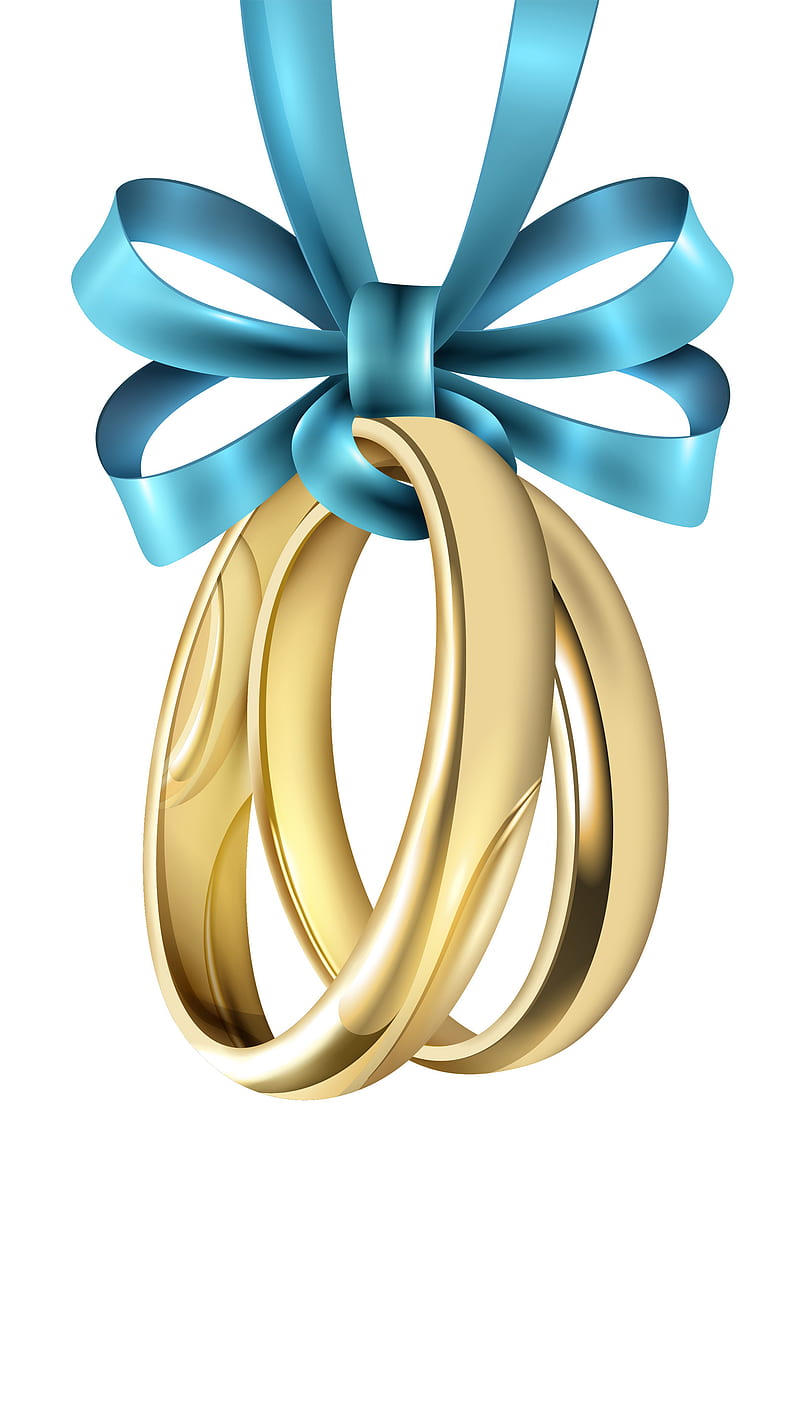 Wedding Rings, Kiss, Wedding, blue, happy, marriage, ribbon, teal, HD phone wallpaper