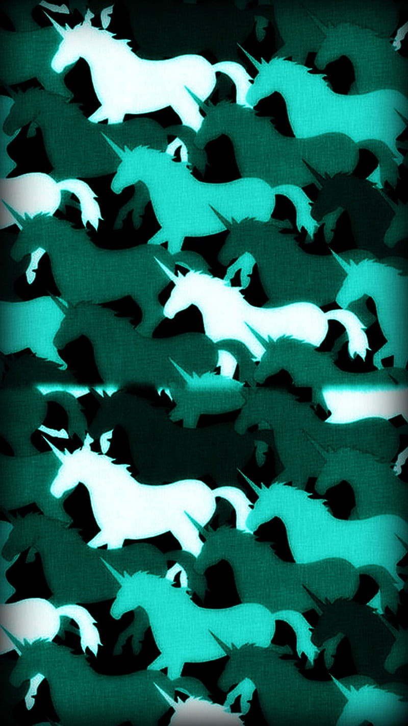 Unicorns Pattern 1, abstract, camo, cool, fantasy, green, horses, magic, myth, teal, unicorn, HD phone wallpaper