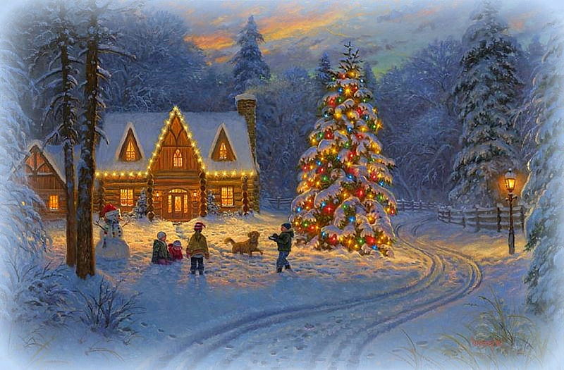 ★Smoky Mountain Christmas★, villages, christmas tree, holidays, children, love four seasons, bonito, attractions in dreams, xmas and new year, happy, winter, paintings, snow, mountains, winter holidays, landscapes, HD wallpaper