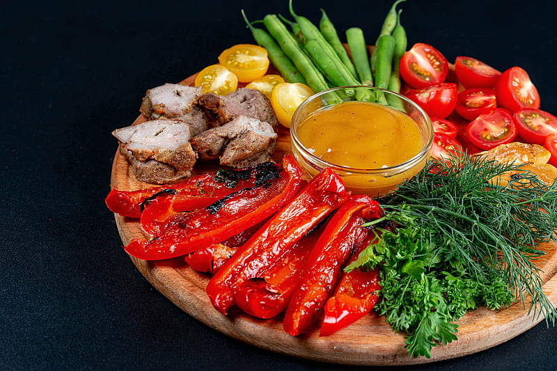 Food, Barbecue, Meat, Pepper, Sauce, Vegetable, HD wallpaper