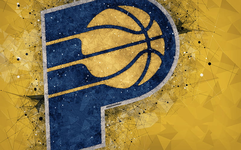 Indiana Pacers creative logo, American Basketball Club, emblem, geometric art, NBA, yellow abstract background, Indiana, USA, basketball, National Basketball Association, HD wallpaper
