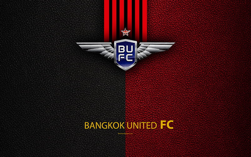 Bangkok United FC Thai Football Club, Bangkok Unt logo, emblem, leather texture, Bangkok, Thailand, Thai League 1, football, Thai Premier League, HD wallpaper