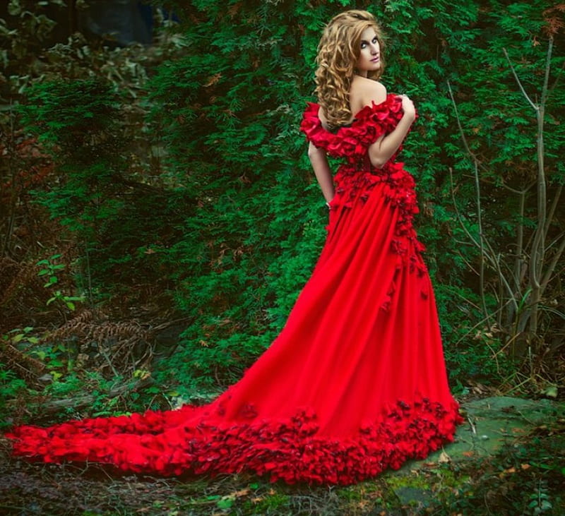 Beauty, red, model, flowers, lady, HD wallpaper | Peakpx