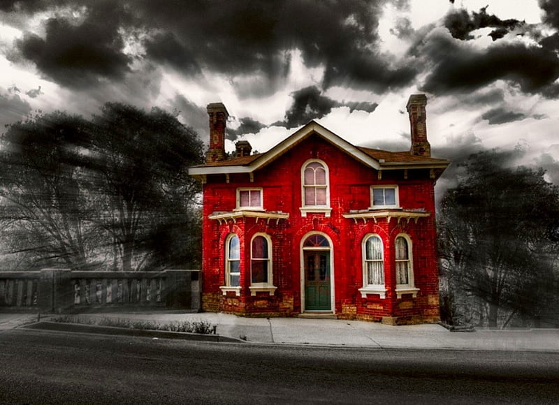 Red house, black, red, house, clouds, HD wallpaper | Peakpx