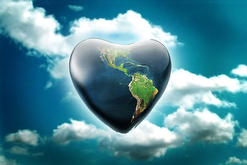 Caribbean Heart, 3d and cg, background, space, continent, fantasy, love, north america, art, ocean, sky, abstract, caribbean, water, cool, planet, heart, hop, fullscreen, white, south america, central america, europe, graphy, green, america, light, blue cloud, valentine day, baloon, asia, 3d, island, earth, oceanie, HD wallpaper