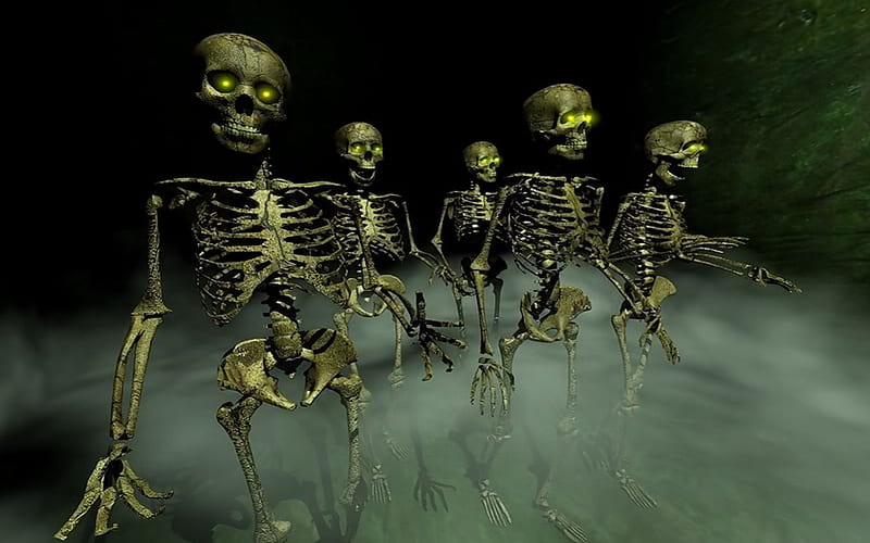 The Undead, skulls, spooky, halloween, scary, skeletons, fog, HD wallpaper