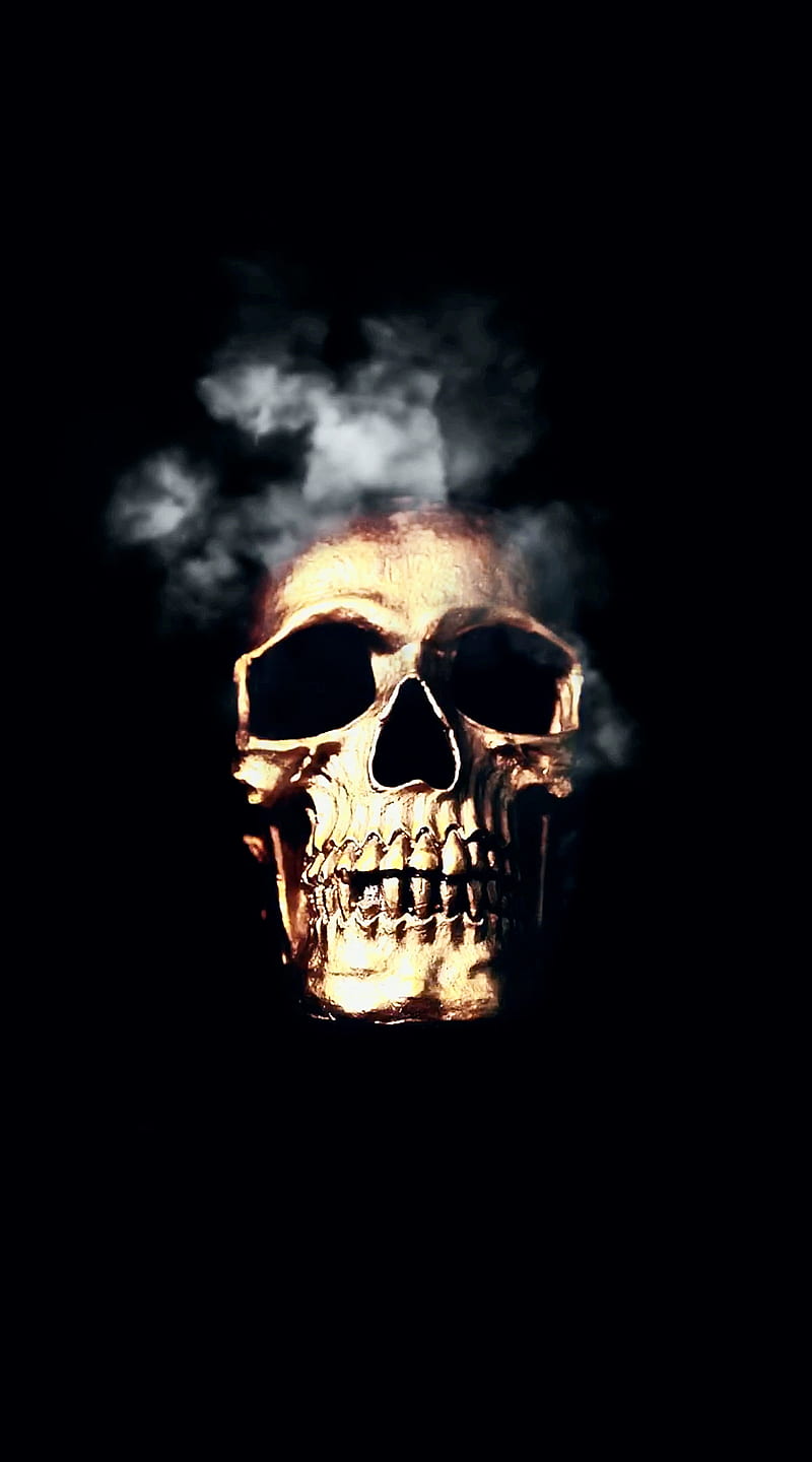Skull With Smoke Lucid Backdrop Black Background Bone Digital Art Golden Hd Mobile Wallpaper Peakpx