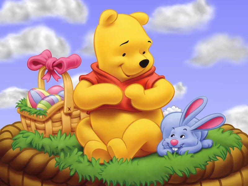 Winnie the Pooh Easter, rabbit, walt disney, easter, spring, cartoon, animacion, winnie the pooh, eggs, disney, kids, HD wallpaper