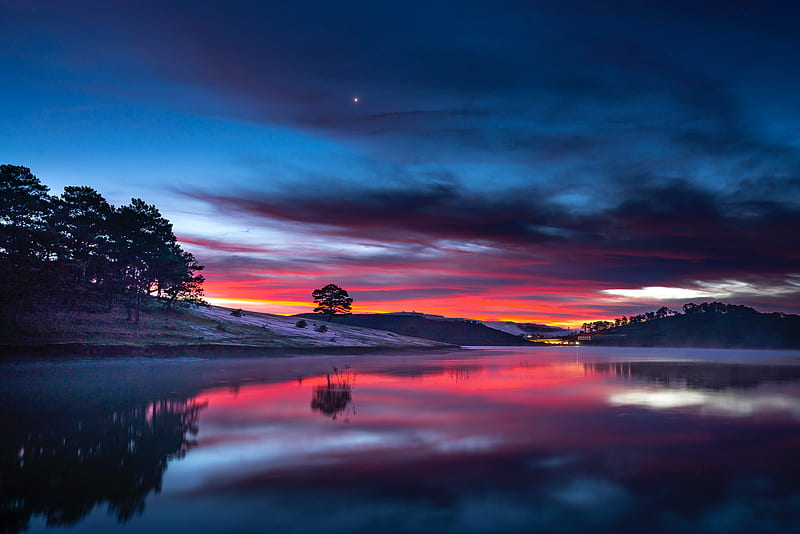 Sunset Clouds Reflection In Lake , sunset, reflection, clouds, nature, HD wallpaper