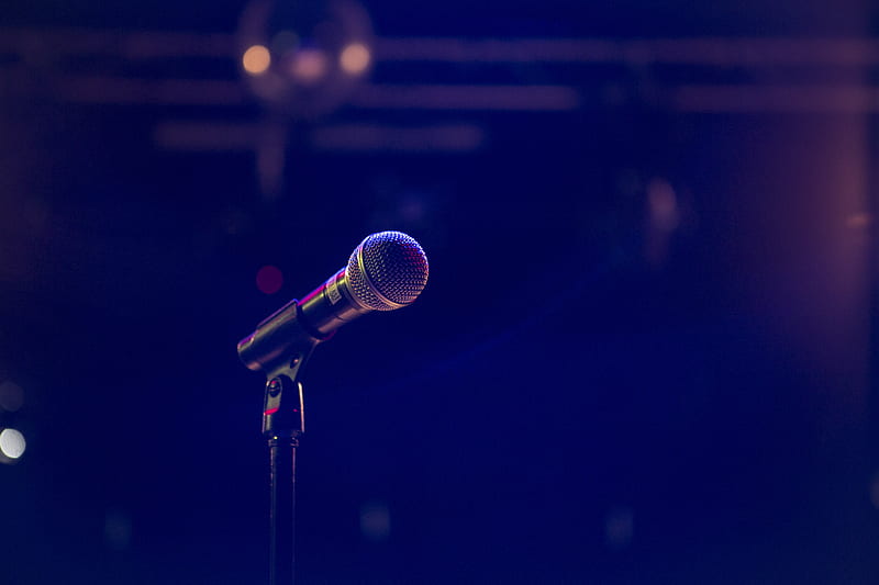 black and gray microphone on black stand, HD wallpaper