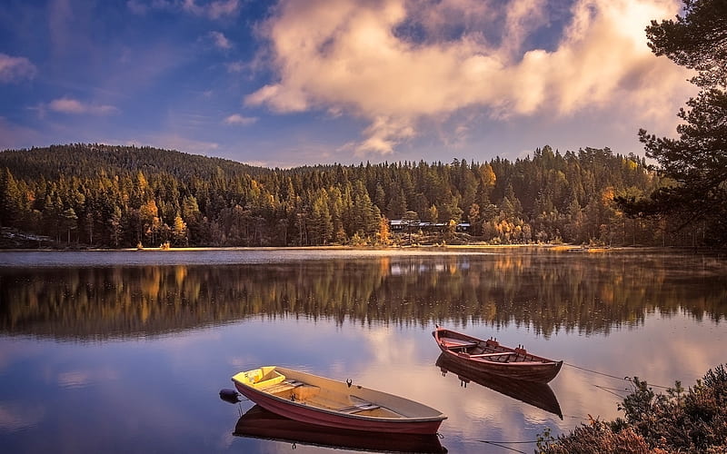 Boats on Lake, rowboats, boats, reflection, lake, calm, HD wallpaper