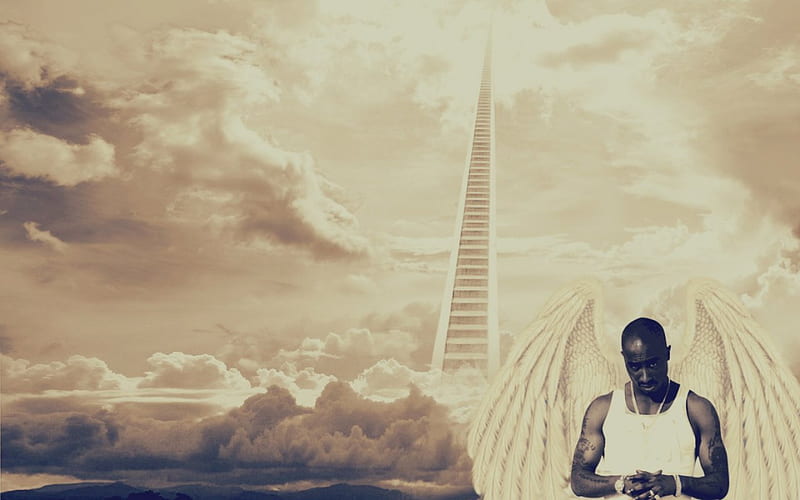 2pac stairs to heaven, king, tupac, wings, makaveli, music, hiphop, 2pac, stairs, lord, rap, heaven, god, HD wallpaper
