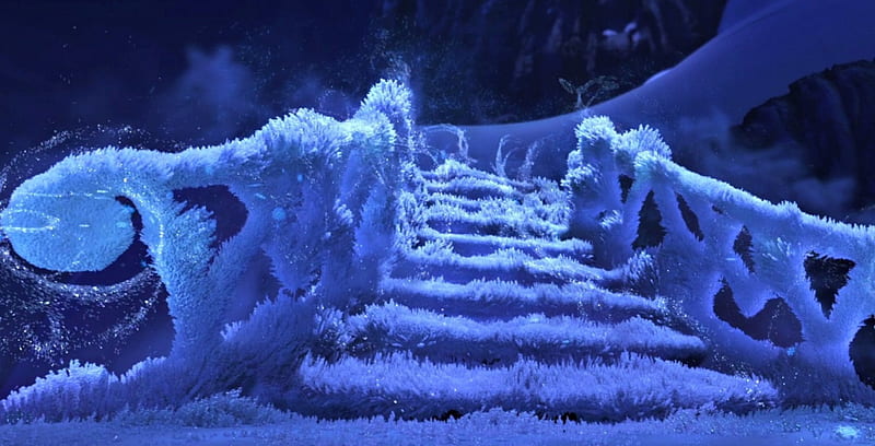 Frozen (2013), fantasy, movie, snow, stairs, frozen, blue, winter, disney, HD wallpaper