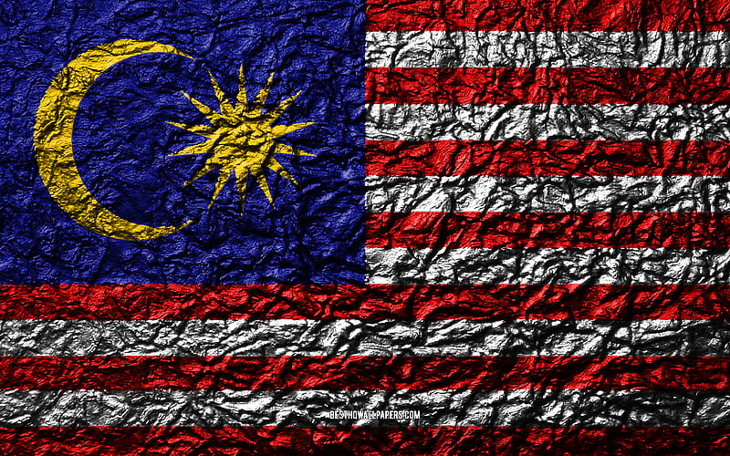 Flag of Malaysia stone texture, waves texture, Malaysia flag, national symbol, Malaysia, Asia, stone background, HD wallpaper