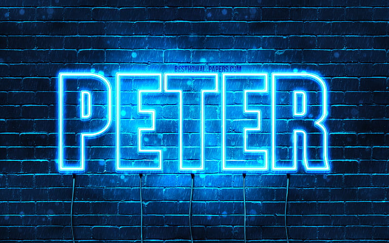 Peter with names, horizontal text, Peter name, blue neon lights, with Peter name, HD wallpaper