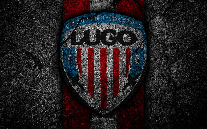 FC Lugo, logo, Segunda Division, soccer, black stone, football club, Spain, CD Lugo, LaLiga2, asphalt texture, Lugo FC, HD wallpaper