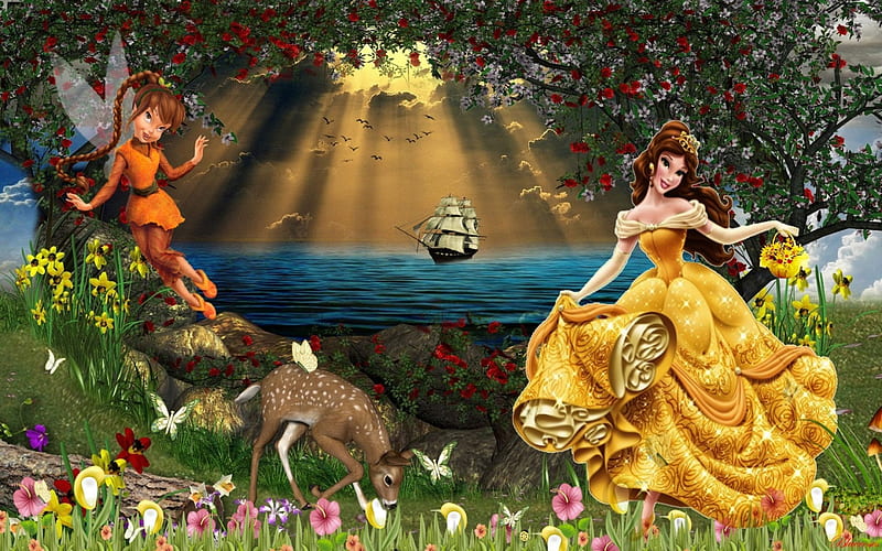 For my niece Deppie..♡, world, little, sanrays, sailing ship, sea, fantasy, dear, tales, land, princess, fairy, HD wallpaper