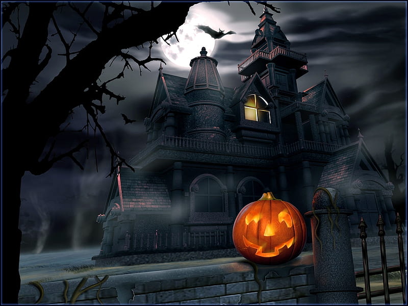 Castle Pumpkin-Happy Halloween illustration design, HD wallpaper